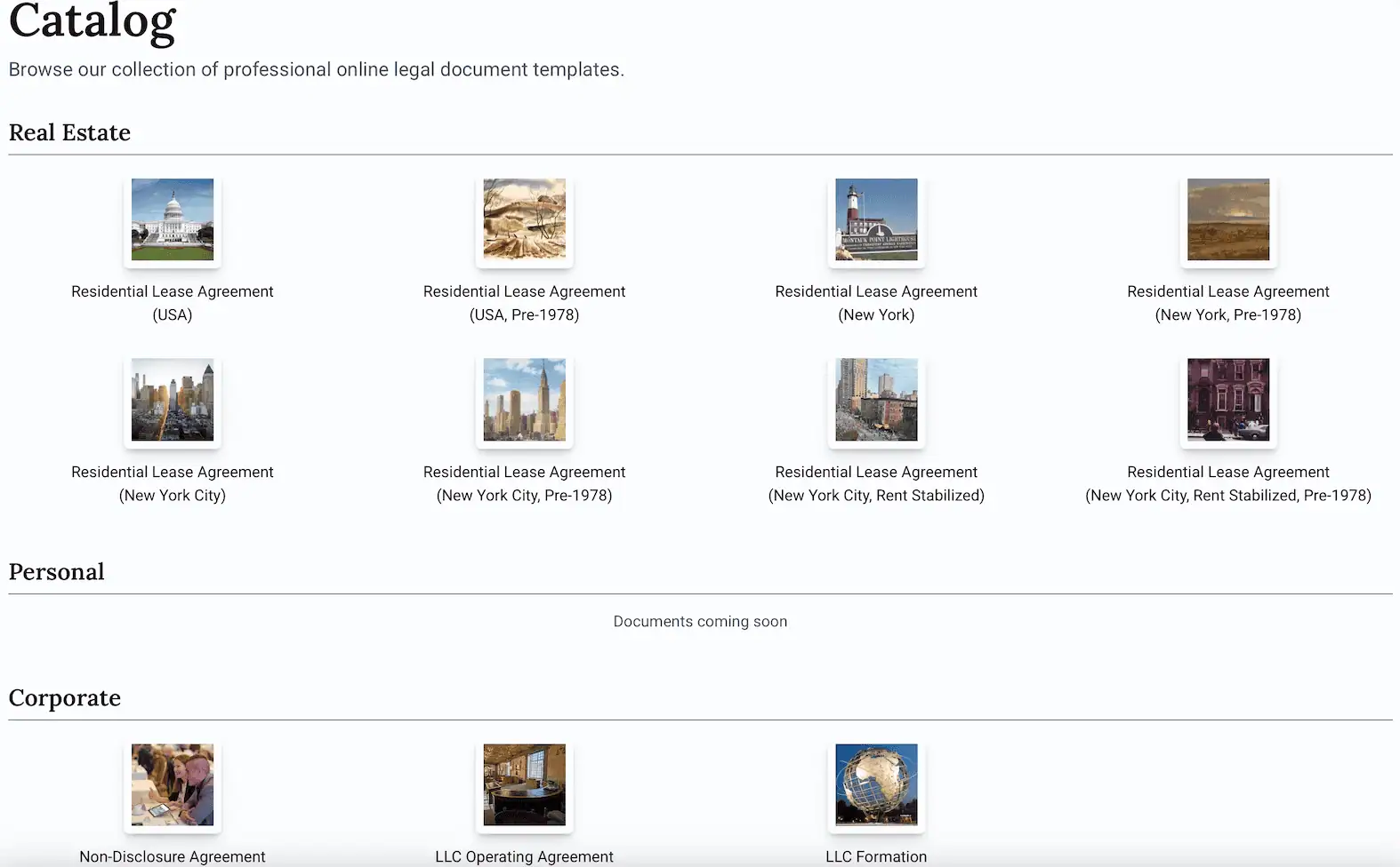 Catalog of business, real estate, and personal documents